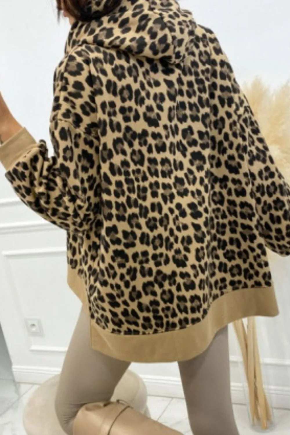 Leopard Dropped Shoulder Hoodie - Trendsi - Flyclothing LLC