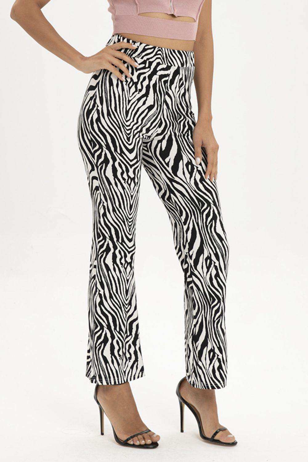 Zebra Print Straight Leg Pants - Trendsi - Flyclothing LLC