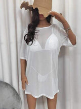 Mesh Boat Neck Half Sleeve Cover Up - Trendsi - Flyclothing LLC