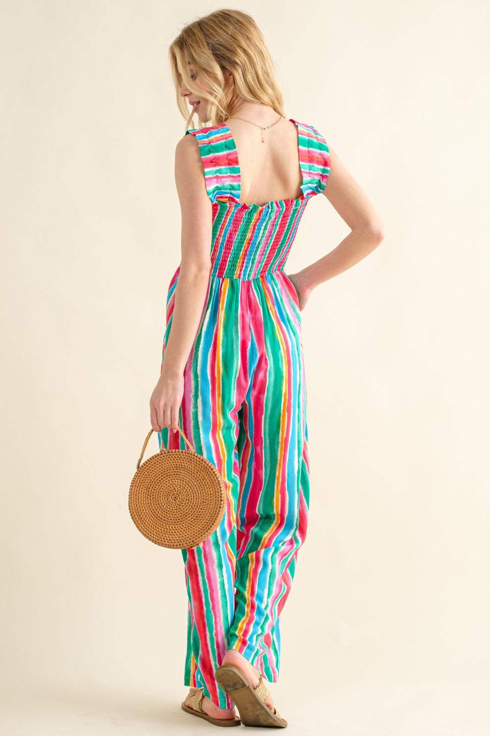And The Why Full Size Striped Smocked Sleeveless Jumpsuit - Trendsi - Flyclothing LLC