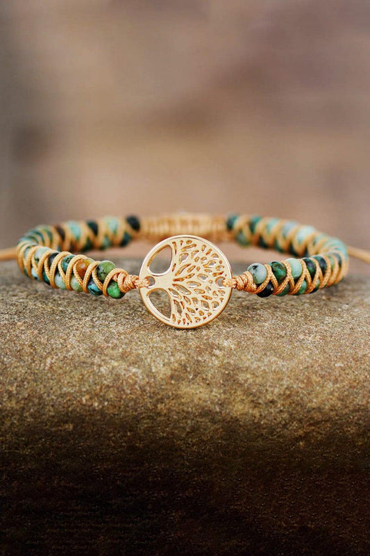 Handmade Tree Shape Beaded Copper Bracelet - Trendsi
