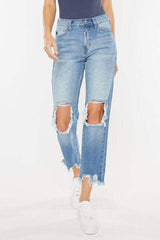 Kancan High Waist Chewed Up Straight Mom Jeans - Trendsi - Flyclothing LLC