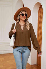 Notched Neck Flounce Sleeve Blouse - Trendsi