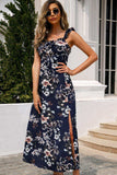 Floral Print Sleeveless Square Neck Slit Midi Dress - Trendsi - Flyclothing LLC