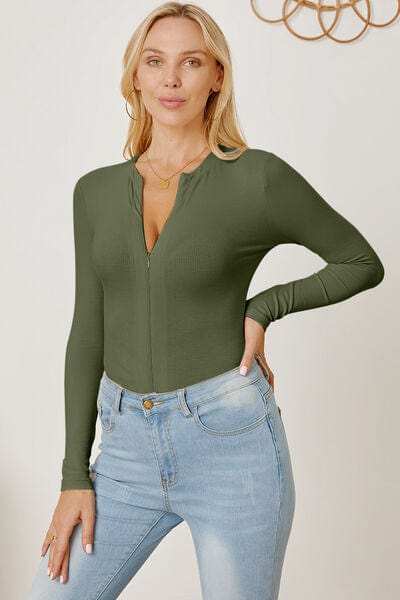 Zip Up Long Sleeve Bodysuit - Trendsi - Flyclothing LLC