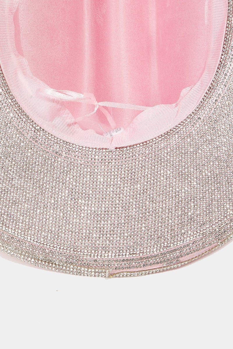 Fame Pave Rhinestone Trim Faux Suede Hat - Trendsi