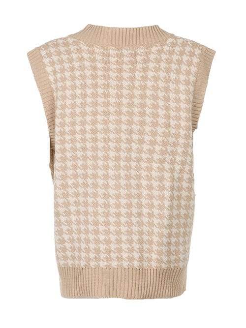 Houndstooth V-Neck Sweater Vet - Trendsi - Flyclothing LLC