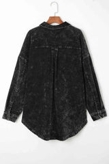 Washed Button Down Dropped Shoulder Jacket - Trendsi - Flyclothing LLC