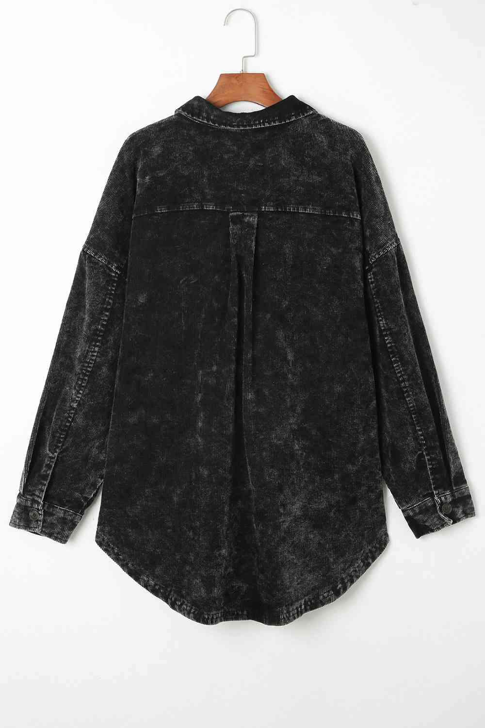 Washed Button Down Dropped Shoulder Jacket - Trendsi - Flyclothing LLC