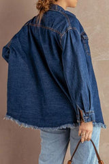 Button Up Pocketed Raw Hem Denim Jacket - Trendsi