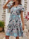 Printed V-Neck Tiered Dress - Trendsi - Flyclothing LLC