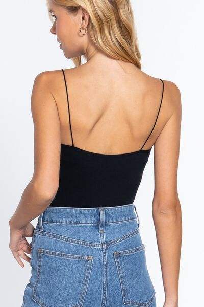 ACTIVE BASIC Ribbed Round Neck Seamless Cami Bodysuit - Trendsi - Flyclothing LLC