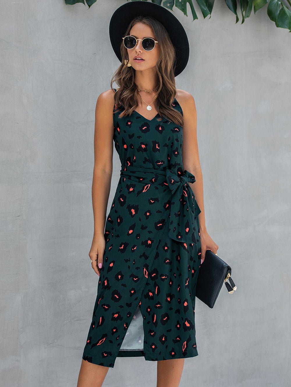Printed Tie-Waist Spaghetti Strap Dress - Trendsi