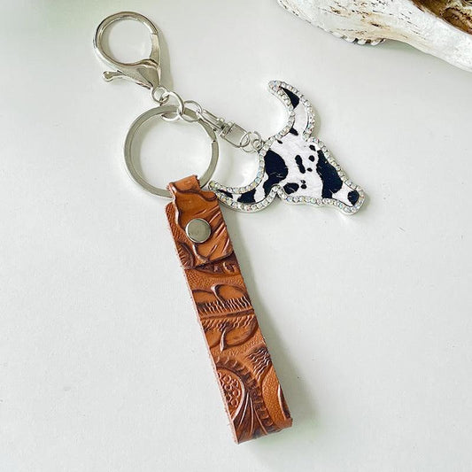 Rhinestone Bull Keychain - Trendsi