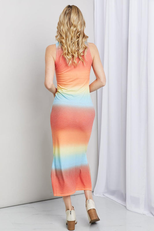 Zenana Gradient Sleeveless Slit Midi Dress - Flyclothing LLC