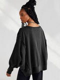 Slit Round Neck Dropped Shoulder T-Shirt - Trendsi