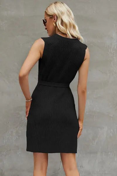 Tied Round Neck Sleeveless Sweater Dress - Trendsi - Flyclothing LLC