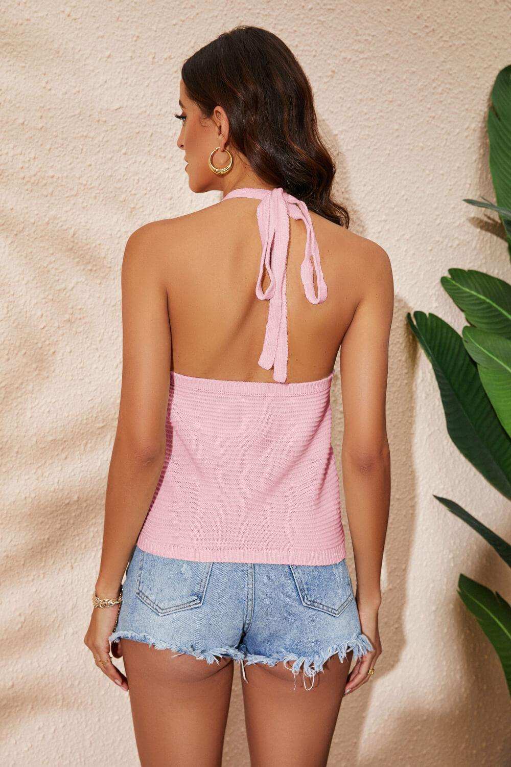 Rainbow Stripe Halter Neck Knit Tank - Trendsi - Flyclothing LLC