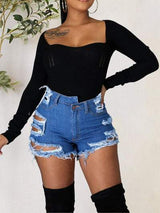 Distressed Raw Hem Denim Shorts with Pockets - Trendsi - Flyclothing LLC
