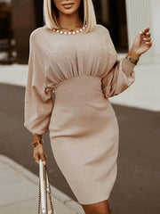 Round Neck Lantern Sleeve Dress - Trendsi