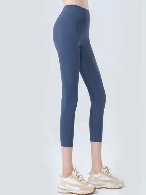 Wide Waistband Cropped Sports Leggings - Trendsi - Flyclothing LLC