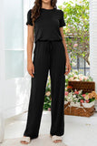 Round Neck Open Back Jumpsuit with Pockets - Trendsi