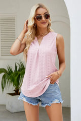 Notched Neck Curved Hem Eyelet Tank - Trendsi - Flyclothing LLC