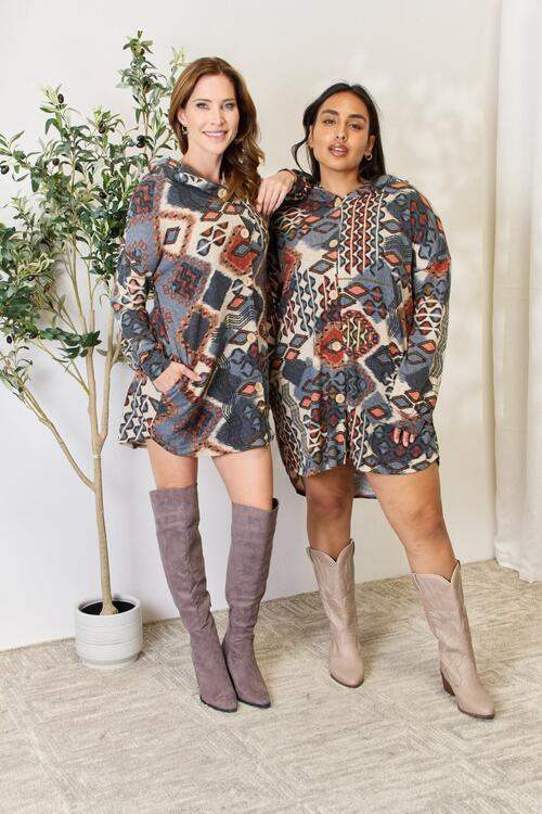Heimish Full Size Printed Button Up Hooded Jacket - Trendsi - Flyclothing LLC