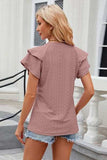 Eyelet Notched Short Sleeve T-Shirt - Trendsi - Flyclothing LLC
