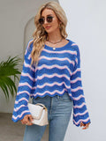 Round Neck Openwork Flare Sleeve Knit Top - Trendsi - Flyclothing LLC