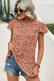 Ditsy Floral Mock Neck Short Sleeve T-Shirt - Trendsi - Flyclothing LLC