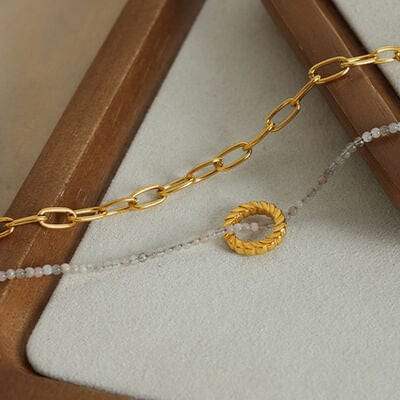 Beaded Double-Layered Titanium Steel Necklace - Trendsi - Flyclothing LLC