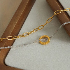 Beaded Double-Layered Titanium Steel Necklace - Trendsi
