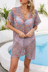 Openwork Slit V-Neck Cover Up - Trendsi - Flyclothing LLC