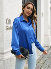 Button Up Collared Neck Long Sleeve Shirt - Trendsi
