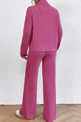 Mock Neck Dropped Shoulder Top and Pants Set - Trendsi - Flyclothing LLC