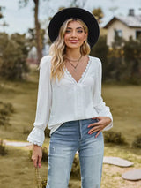 V-Neck Flounce Sleeve Blouse - Trendsi - Flyclothing LLC