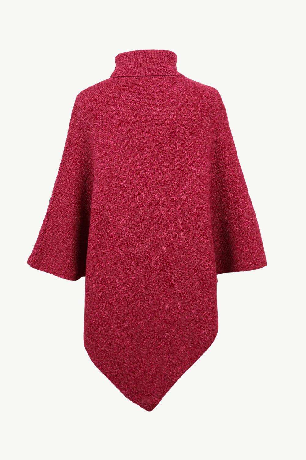 Turtleneck Buttoned Poncho - Trendsi - Flyclothing LLC