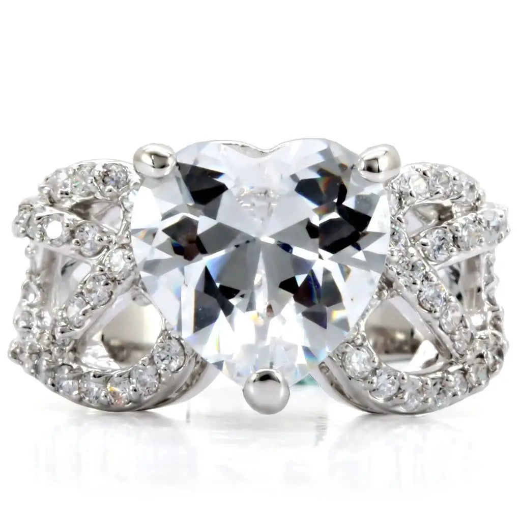 Alamode Rhodium Brass Ring with AAA Grade CZ in Clear - Alamode - Flyclothing LLC