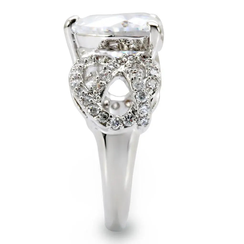 Alamode Rhodium Brass Ring with AAA Grade CZ in Clear - Alamode - Flyclothing LLC