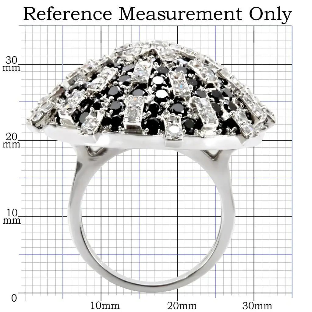 Alamode Rhodium Brass Ring with AAA Grade CZ in Black Diamond - Alamode - Flyclothing LLC