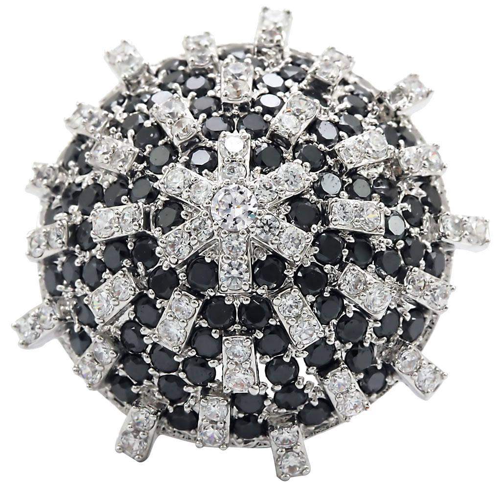 Alamode Rhodium Brass Ring with AAA Grade CZ in Black Diamond - Alamode - Flyclothing LLC