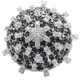 Alamode Rhodium Brass Ring with AAA Grade CZ in Black Diamond - Alamode
