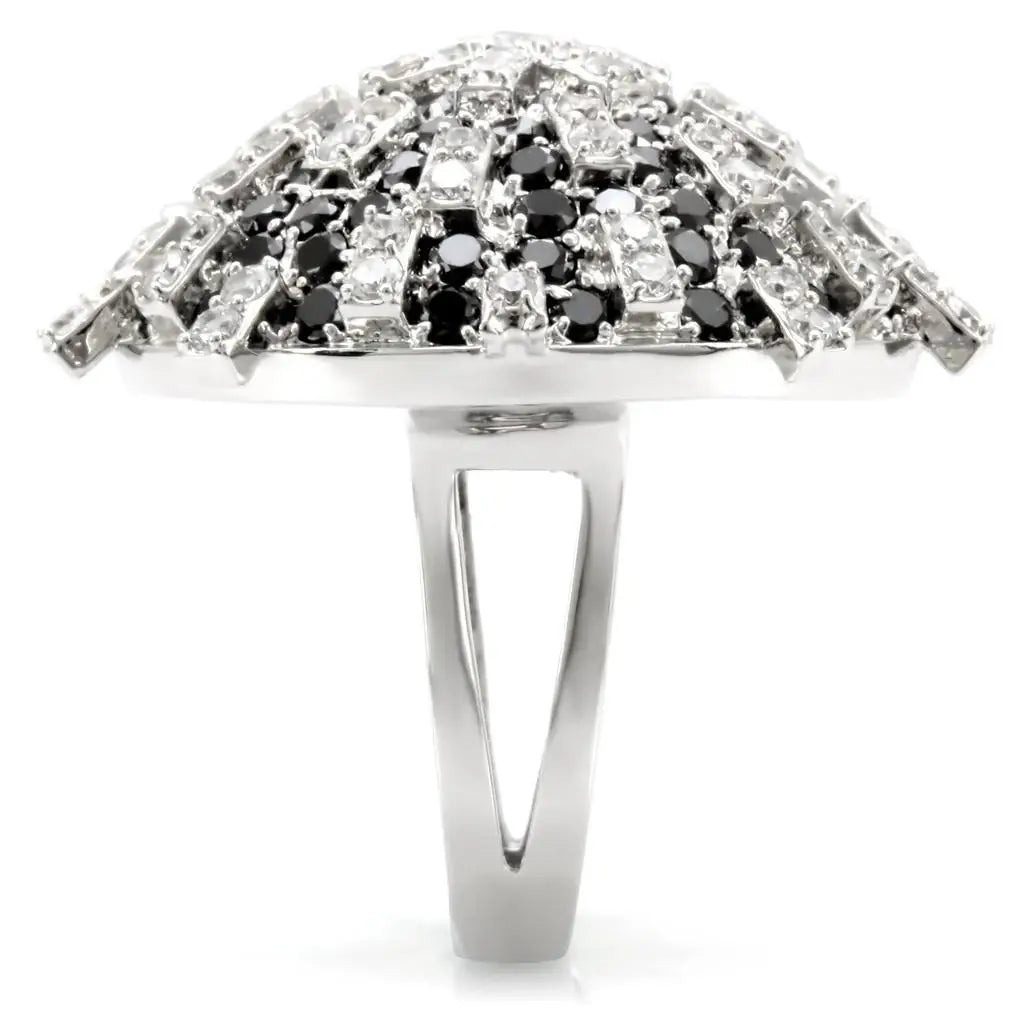 Alamode Rhodium Brass Ring with AAA Grade CZ in Black Diamond - Alamode - Flyclothing LLC