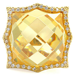 Alamode Gold Brass Ring with AAA Grade CZ in Citrine Yellow - Flyclothing LLC