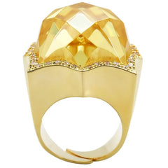 Alamode Gold Brass Ring with AAA Grade CZ in Citrine Yellow - Flyclothing LLC