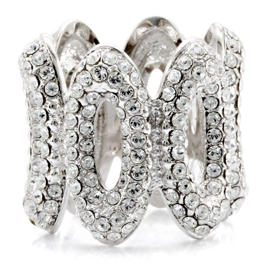 Alamode Rhodium Brass Ring with Top Grade Crystal in Clear - Alamode - Flyclothing LLC