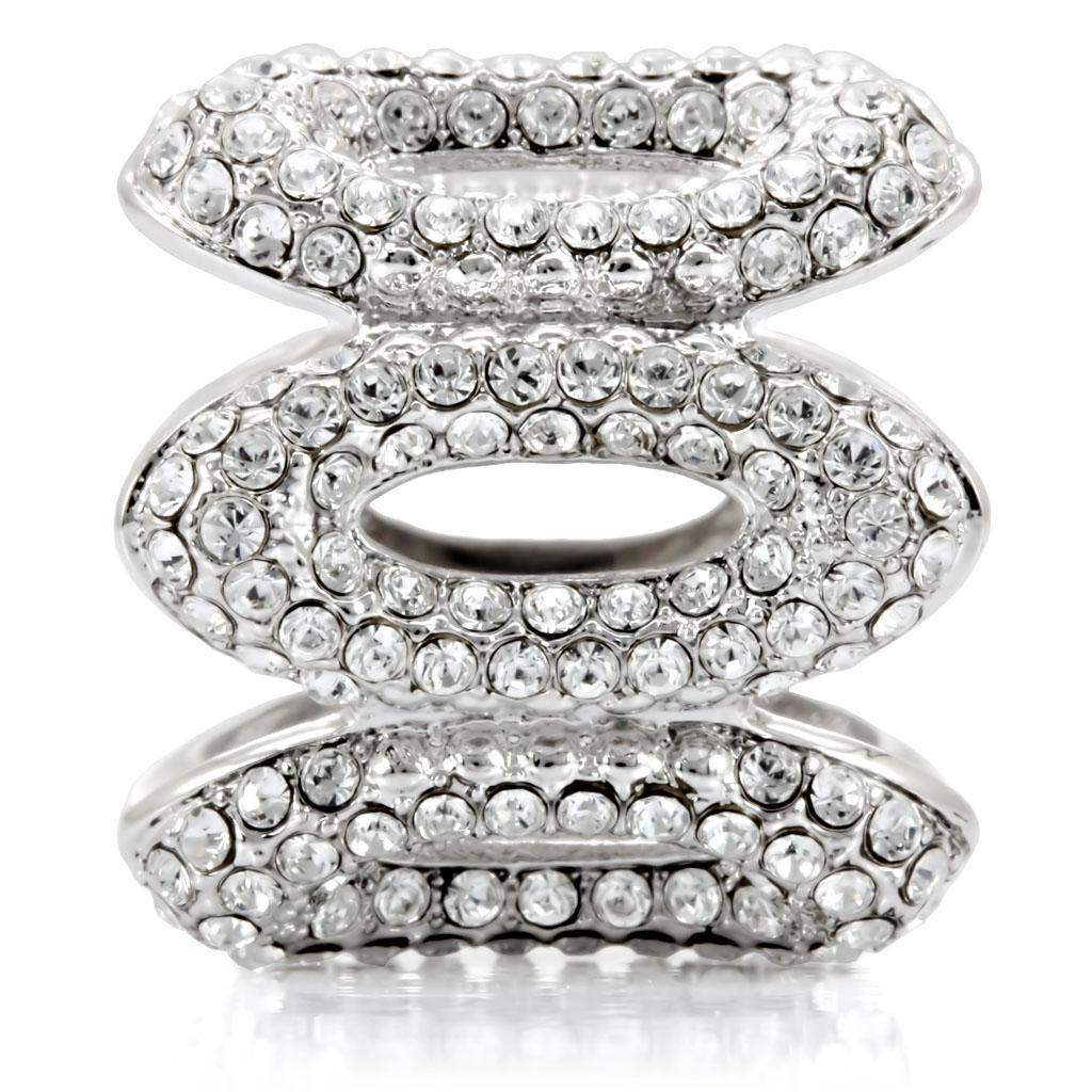 Alamode Rhodium Brass Ring with Top Grade Crystal in Clear - Alamode - Flyclothing LLC