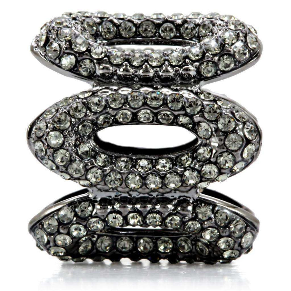 Alamode Ruthenium Brass Ring with Top Grade Crystal in Black Diamond - Alamode - Flyclothing LLC