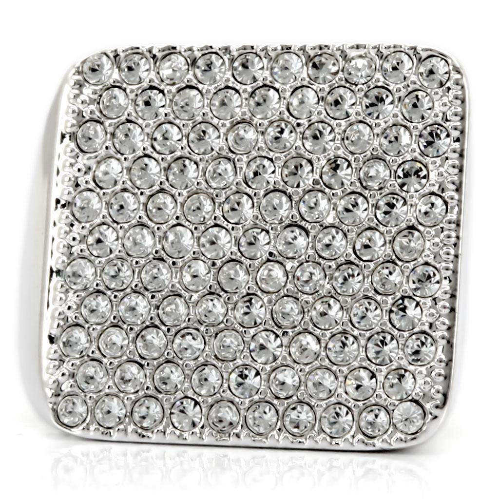Alamode Rhodium Brass Ring with Top Grade Crystal in Clear - Alamode - Flyclothing LLC